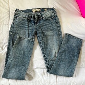 BKE straight leg, white stitching jeans